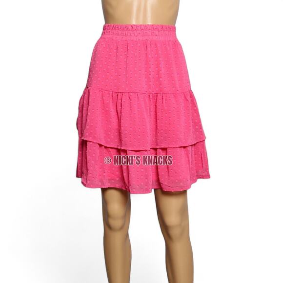 Haver London Hot Pink Swiss Dot Tiered Ruffle Mini Skirt Festival Style Size S - Picture 3 of 11